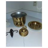 Collection of Brass Decorative Items Including Bell, Wall Hook, Bowl, and Ice Bucket