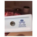 Decorative Home Decor Assortment Including Carved Wooden Box, Aynsley Clock, Candles, and Collectibles