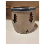 1998 Rowe Pottery Works Stoneware Candle Holder with Pine Tree Cutouts