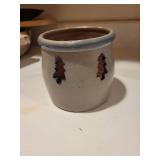 1998 Rowe Pottery Works Stoneware Candle Holder with Pine Tree Cutouts