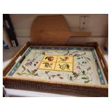 Set of 2 Wicker Serving Trays with Painted Insert, Tracey Porter 1995