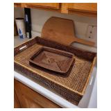 Set of 2 Wicker Serving Trays with Painted Insert, Tracey Porter 1995