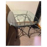 Glass-Top Coffee Table with Wrought Iron Curved Base
