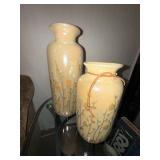 Cream Ceramic Vases with Orange Floral Motif (Lot of 2)