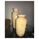 Cream Ceramic Vases with Orange Floral Motif (Lot of 2)