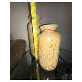 Cream Ceramic Vases with Orange Floral Motif (Lot of 2)
