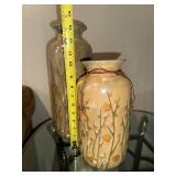 Cream Ceramic Vases with Orange Floral Motif (Lot of 2)