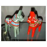 Greenholt Dala Horses - Hand-Painted Wooden Swedish Folk Art (Lot of 2)