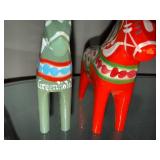 Greenholt Dala Horses - Hand-Painted Wooden Swedish Folk Art (Lot of 2)