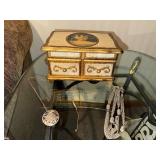 Circular Mosaic Inlay Pendant Necklace on Silver Chain - Includes Ornate Jewelry Box