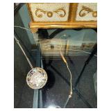 Circular Mosaic Inlay Pendant Necklace on Silver Chain - Includes Ornate Jewelry Box