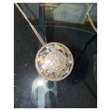 Circular Mosaic Inlay Pendant Necklace on Silver Chain - Includes Ornate Jewelry Box