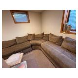 Curved Brown Corduroy Sectional Sofa - U-Shape Living Room Couch with Cushions