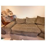 Curved Brown Corduroy Sectional Sofa - U-Shape Living Room Couch with Cushions