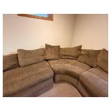 Curved Brown Corduroy Sectional Sofa - U-Shape Living Room Couch with Cushions