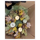 Autumn Harvest Wreath with Cream & Frosted-Blue Pumpkins - Pinecones & Berries