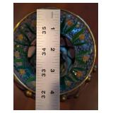 Mackenzie-Childs Glass Vase Hand-Painted Floral Copper Lattice 10.75 in Tall