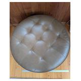 Ethan Allen Round Tufted Leather Ottoman - Brown Leather, Nailhead Trim
