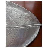 Leaf-Shaped Silver Metal Decorative Plate - Large Tray, ~13 in Long