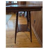Barley-Twist Two-Tier End Table - Dark Walnut Finish