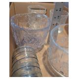 Glassware Set - Blue-Striped Ribbed Tumblers & Etched Floral Bowls