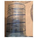 Glassware Set - Blue-Striped Ribbed Tumblers & Etched Floral Bowls