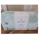 Tea Forte Lotus Tea Gift Box with Williams-Sonoma Double-Wall Latte Cup & Heart-Shaped Wood Board