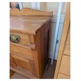 Vintage Oak Sideboard Buffet with Carved Crest & Brass Hardware