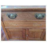 Vintage Oak Sideboard Buffet with Carved Crest & Brass Hardware