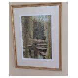 Framed Landscape Print - Water Garden with Lily Pads & Willow Trees