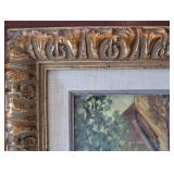 Framed Landscape Paintings - Tower Cityscape & Tree Courtyard (Pair)