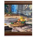 Bayol - Signed Framed Oil Painting Still Life Fruit Basket, Ornate Frame
