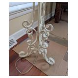 Vintage Floral Floor Lamp with Fringe Shade - Cream Iron Stand, Cottage Chic
