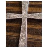 Cross Pendant Necklace - Silver with Blue Opal Inlay