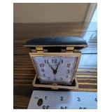 Elgin Travel Alarm Clock - Gold Tone Square with Leatherette Case