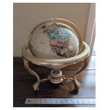 Antique Brass World Globe with Compass on Ornate Pedestal Stand