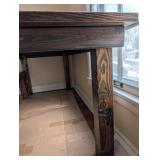 Rustic Farmhouse Dining Table with Lower Shelf - Dark Stained Pine