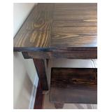 Rustic Farmhouse Dining Table with Lower Shelf - Dark Stained Pine