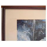 Framed Lake Landscape Painting - Blues, Trees & Sky