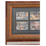 Framed 4-Panel Cityscape Print Collage - Ornate Carved Wood Frame