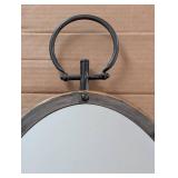 Oval Wall Mirror with Iron Frame and Hanging Ring - Vintage Rustic Decor