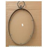 Oval Wall Mirror with Iron Frame and Hanging Ring - Vintage Rustic Decor
