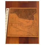 Hand-Carved Wood Wall Art Set - Crescent Moon Figure Reading, Harbor Scene Panel, Framed City Photo