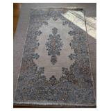 Area Rug - Cream Persian-Style with Blue Medallion & Floral Border