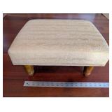 Music Note Pattern Ottoman Footstool - Cream Upholstery, 15in Square, Wood Legs