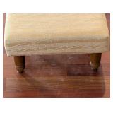 Music Note Pattern Ottoman Footstool - Cream Upholstery, 15in Square, Wood Legs