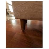 Music Note Pattern Ottoman Footstool - Cream Upholstery, 15in Square, Wood Legs