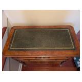 Antique Burl Walnut Console Chest w Leather Top - 4 Drawers on Casters