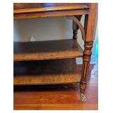 Antique Burl Walnut Console Chest w Leather Top - 4 Drawers on Casters
