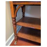Antique Burl Walnut Console Chest w Leather Top - 4 Drawers on Casters